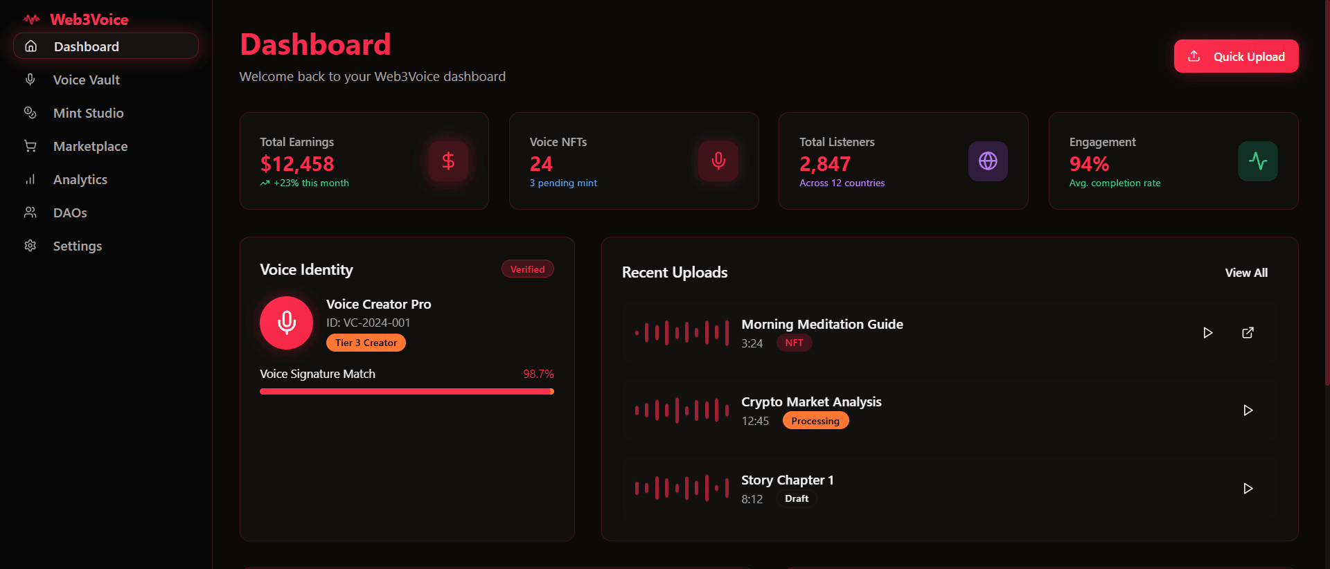 Web3Voice dashboard preview
